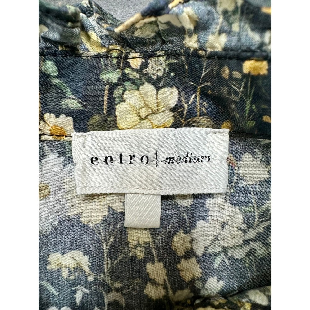 Entro Puff Sleeve Floral Blouse Womens Medium Dark Floral Ruffle Neck T28197 - Picture 4 of 9